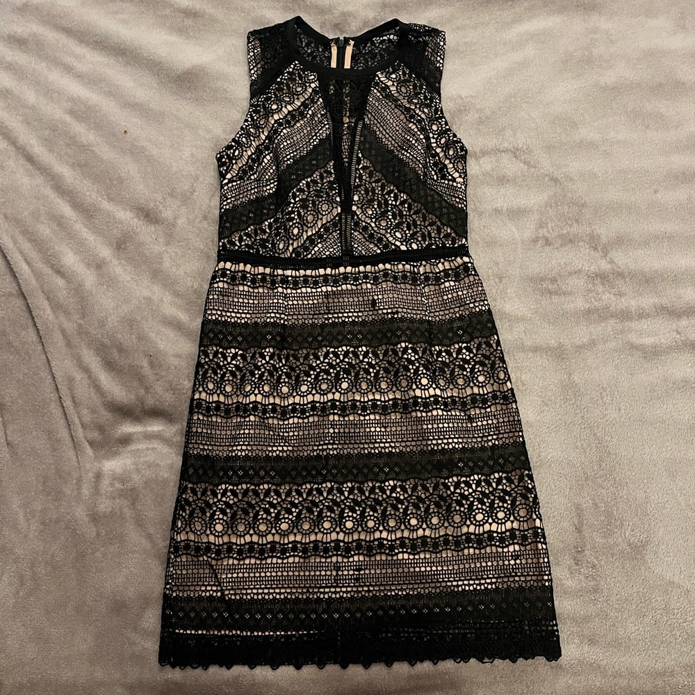 Bloomingdale’s Black and Beige Lace Dress